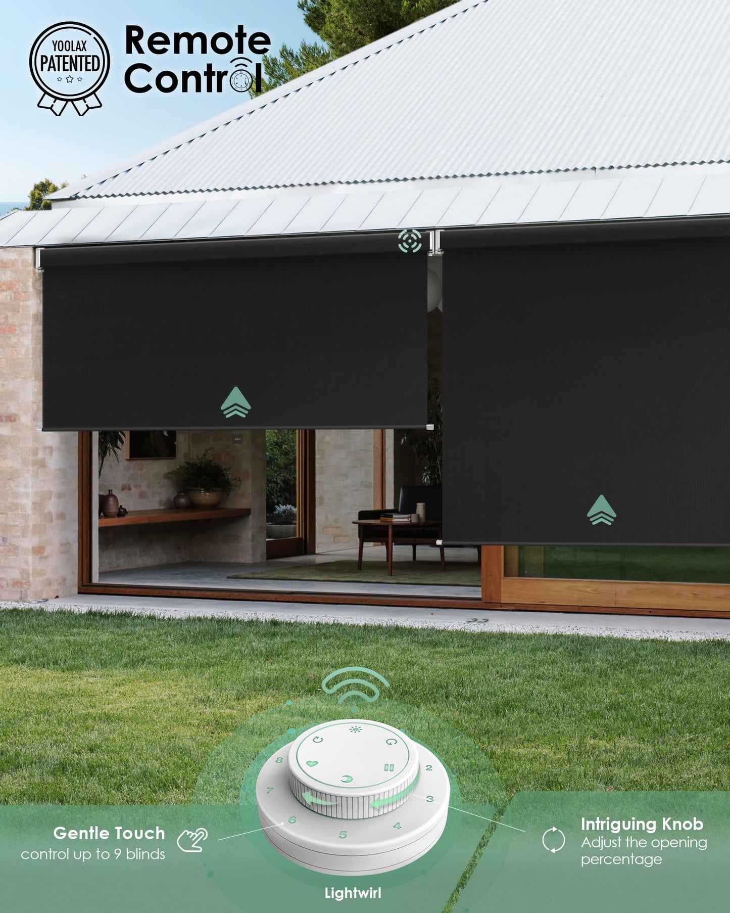 Yoolax Motorisierte Außenrollos, Smart-Jalousien, kompatibel mit Alexa Google, Sonnenschutz mit Fernbedienung, Smart-Jalousien für Veranda, Terrasse, wasserdichte Rollos, individuell anpassbar (3 % Offenheit, Alpine Rock) 