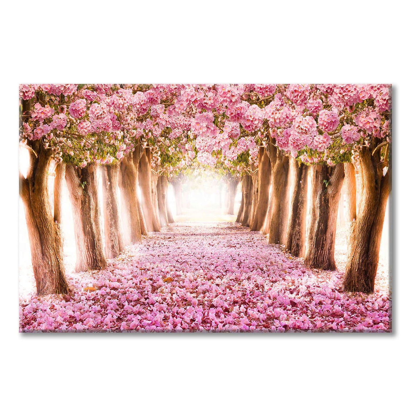 UTOP-art Pink Flower Picture Wall Art: Forest Tree Path Artwork Landscape Painting on Wrapped Canvas for Living Room (36'' x 24'' x 1 Panel)