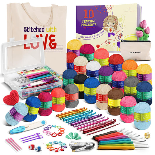Crochet Kit for Beginners Adults and Kids, Knitting & Crochet Supplies Includes 1500 Yards Assorted Yarn