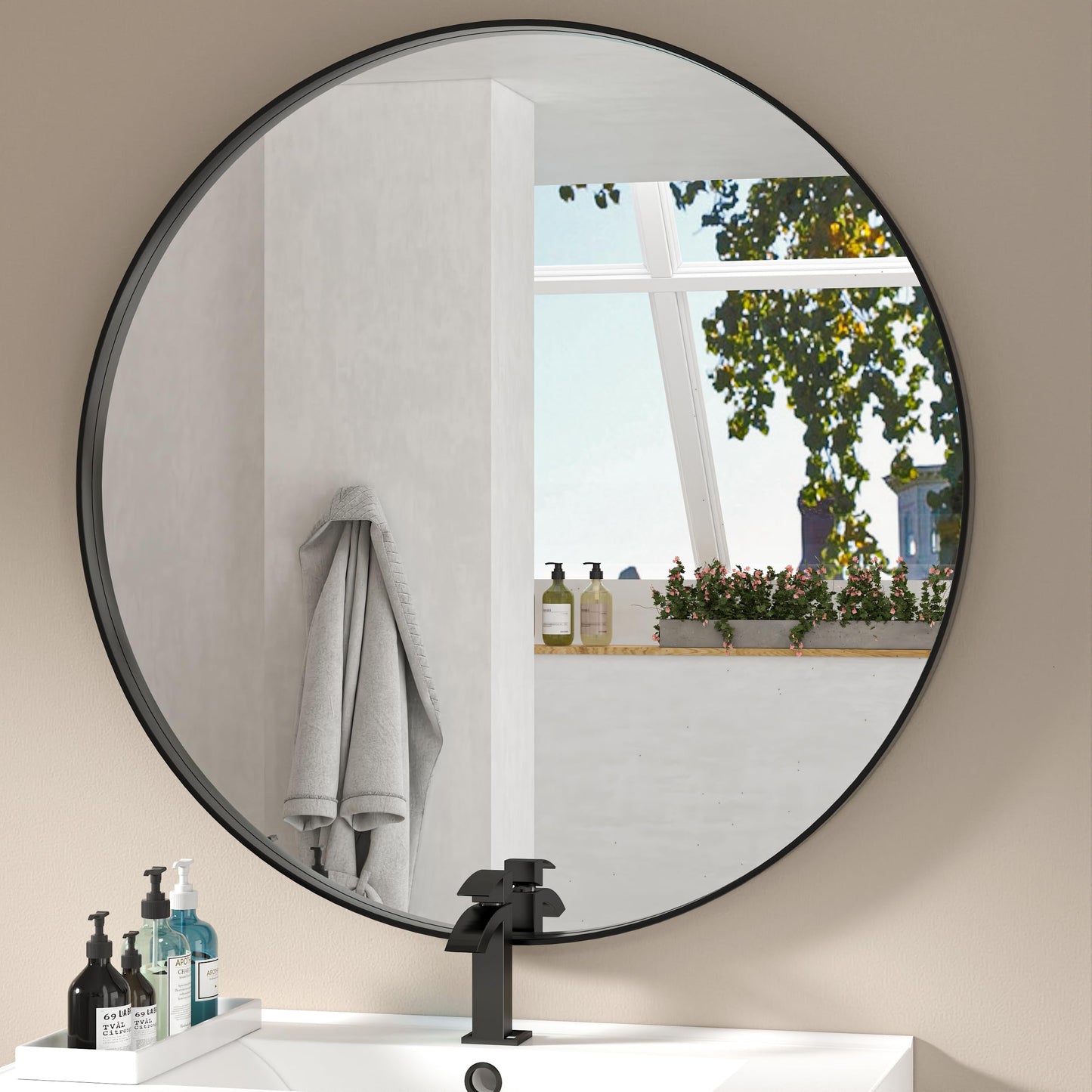 Hasipu Wall Mirrors Decorative, 40" Mirror Wall Decor, Beveled Edge Frameless Wall Mount Round Mirror for Living Room