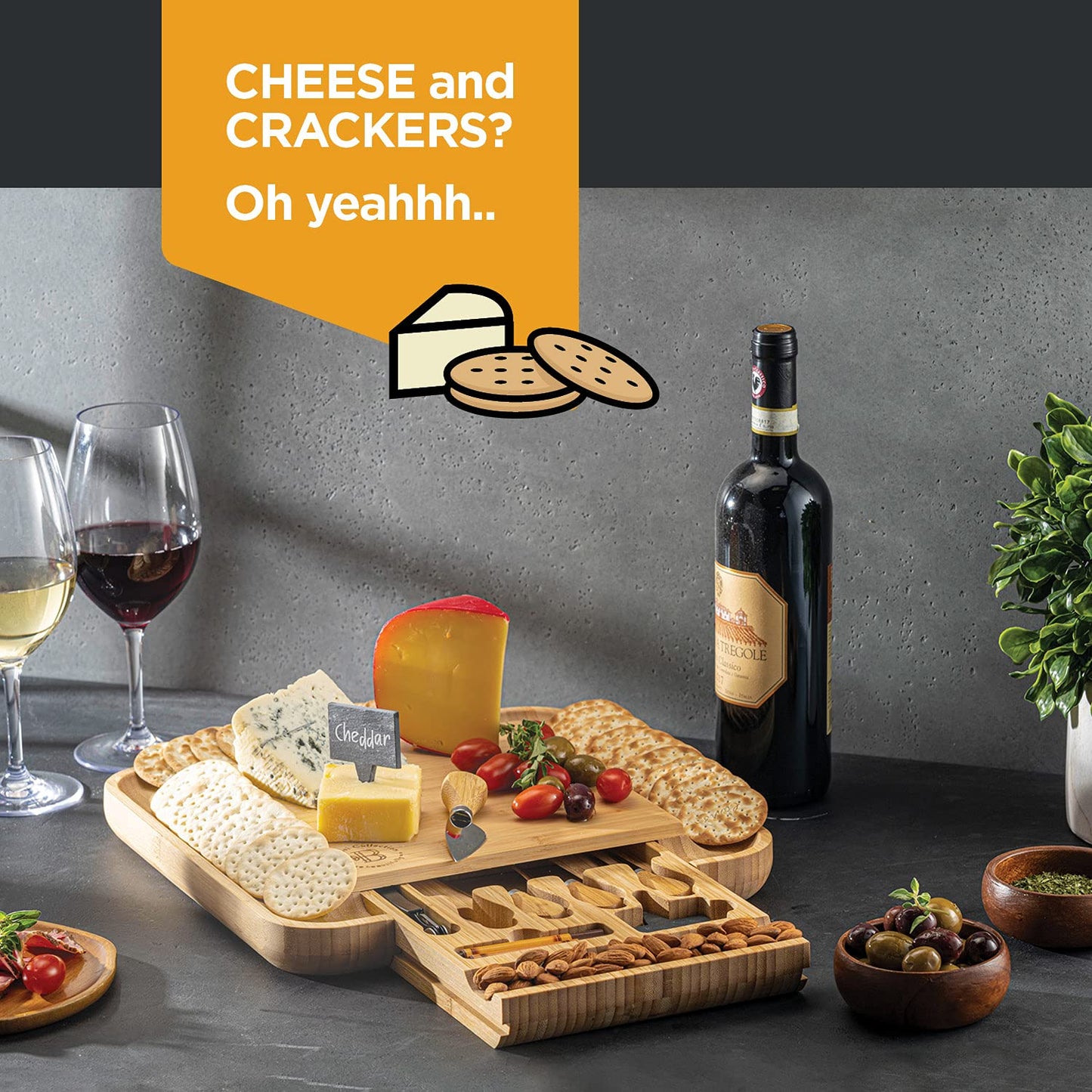 Charcuterie Board Gift Set - Bamboo Cheese Board and Knife Set