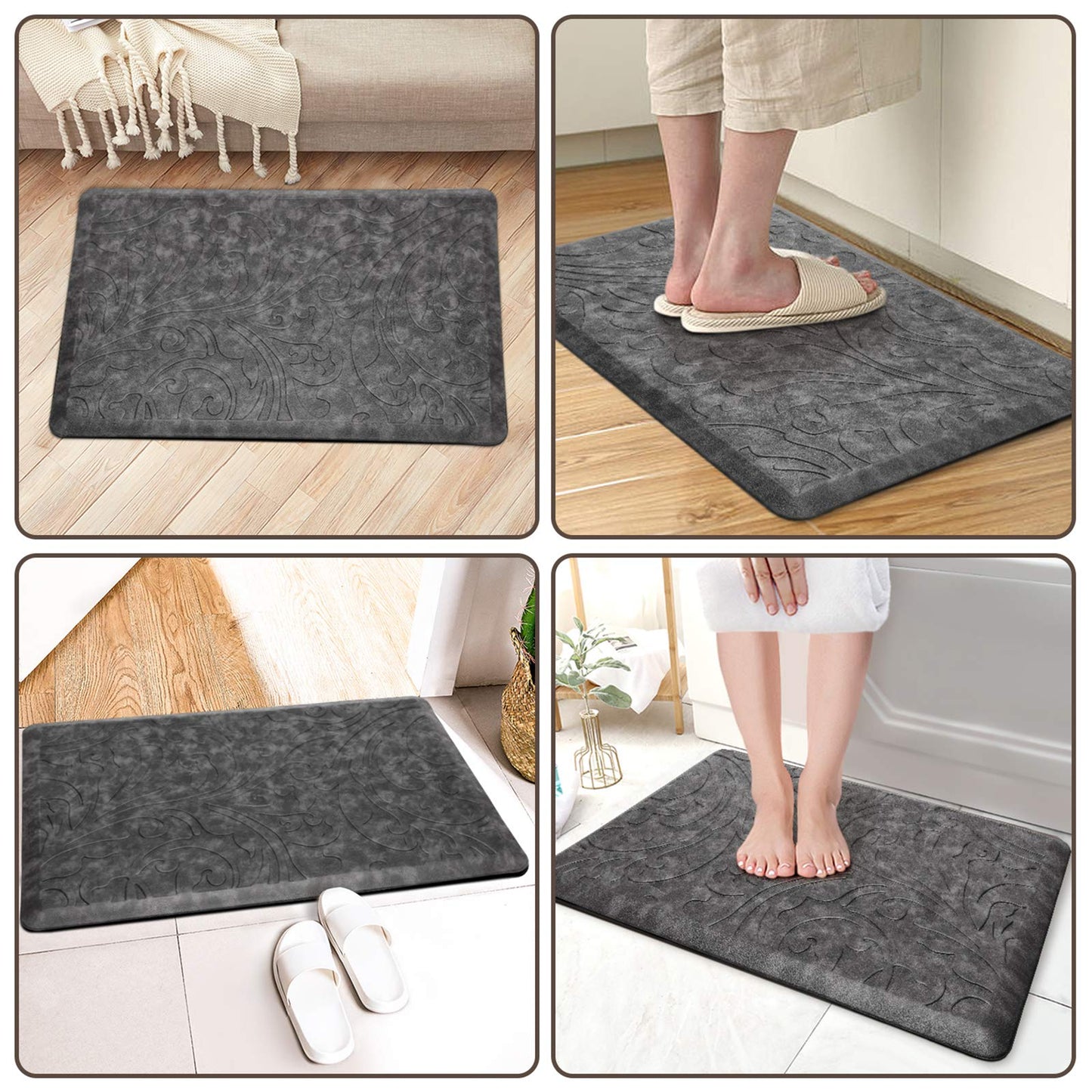 KMAT Tapis de cuisine rembourré anti-fatigue, imperméable, antidérapant, ergonomique, confortable, pour la maison, le bureau, l'évier, la buanderie, le bureau, 43,9 cm (l) x 71,1 cm (L), gris 