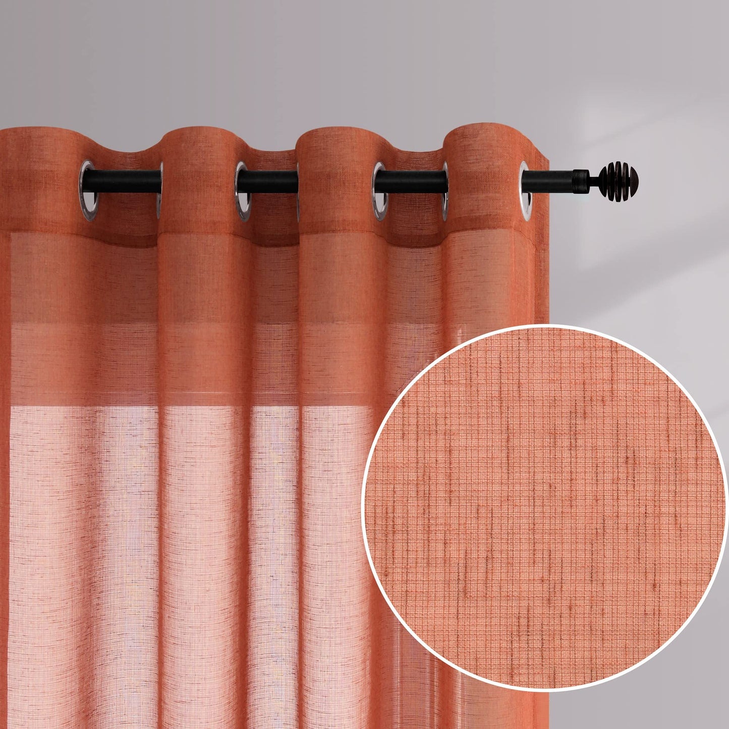 Burnt Orange Sheer Curtains 96 Inches Long for Living Room 2 Panel Set Grommet Window Coverings Pumpkin Winter Curtain for Dining Room Home Office Sunroom Cabin Closet Door Halloween Decor Brown 52x96