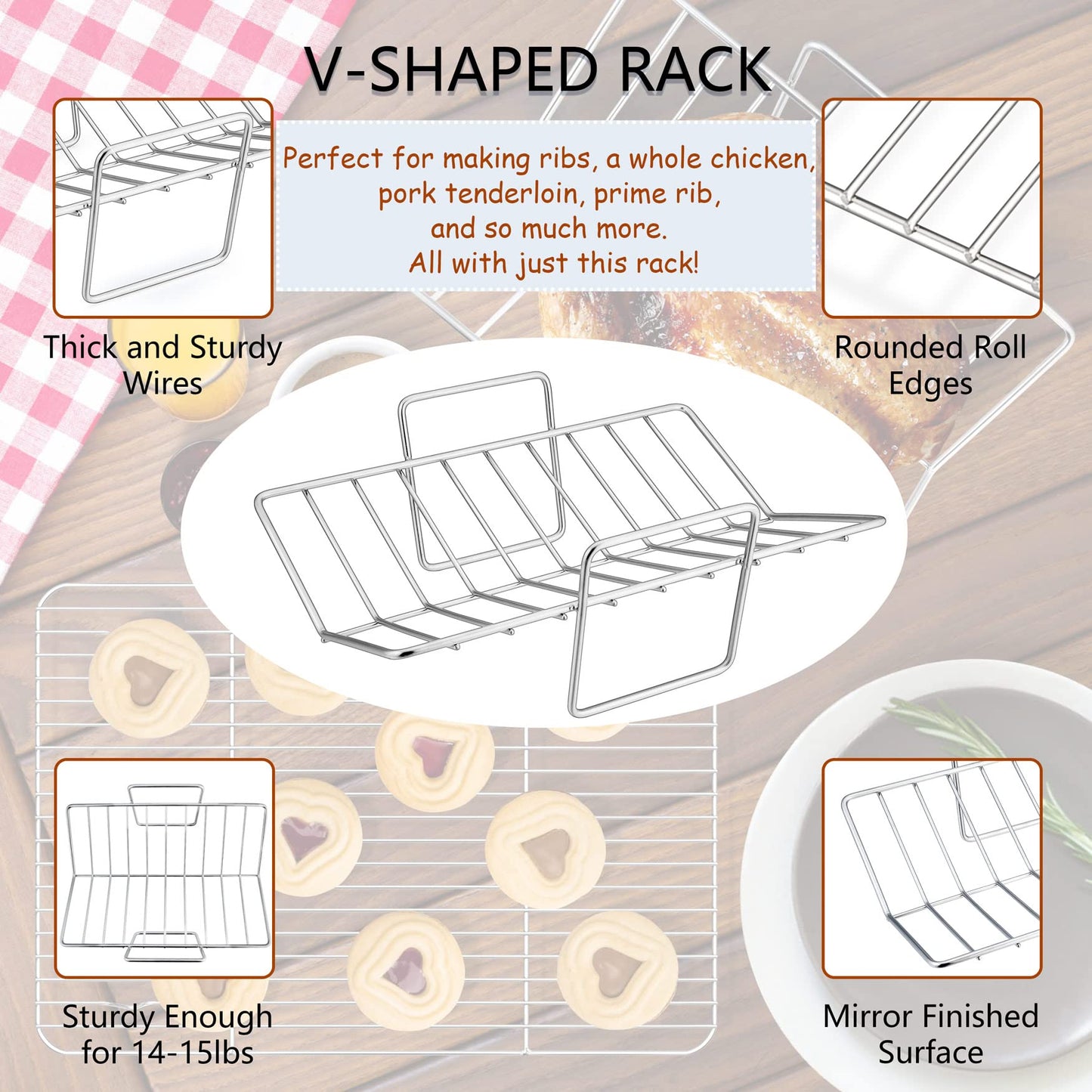 Lot de 3 rôtissoires de 15,3 pouces avec grille (lèchefrite profonde, grille en V et grille de refroidissement plate), rôtissoire en acier inoxydable Herogo pour Thanksgiving et Noël, lavable au lave-vaisselle 