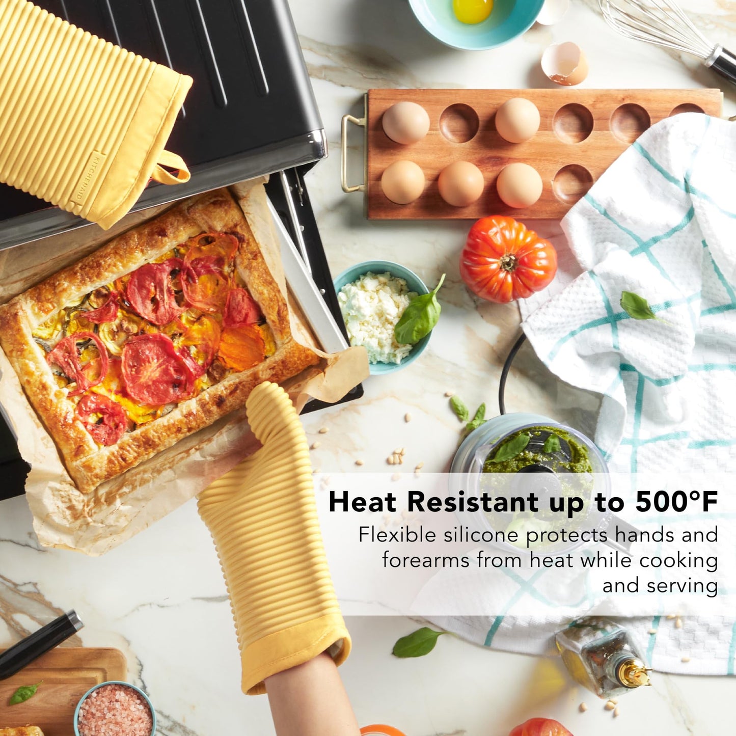 KITCHENAID Ribbed Soft Silicone Oven Mitt 2-Pack Set, Matte Black, 7.5"x13"