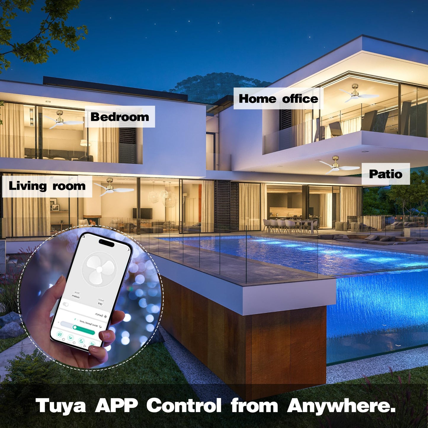 Smart LED Ceiling Fan – WiFi/Alexa Control, Quiet DC Motor, Indoor/Outdoor