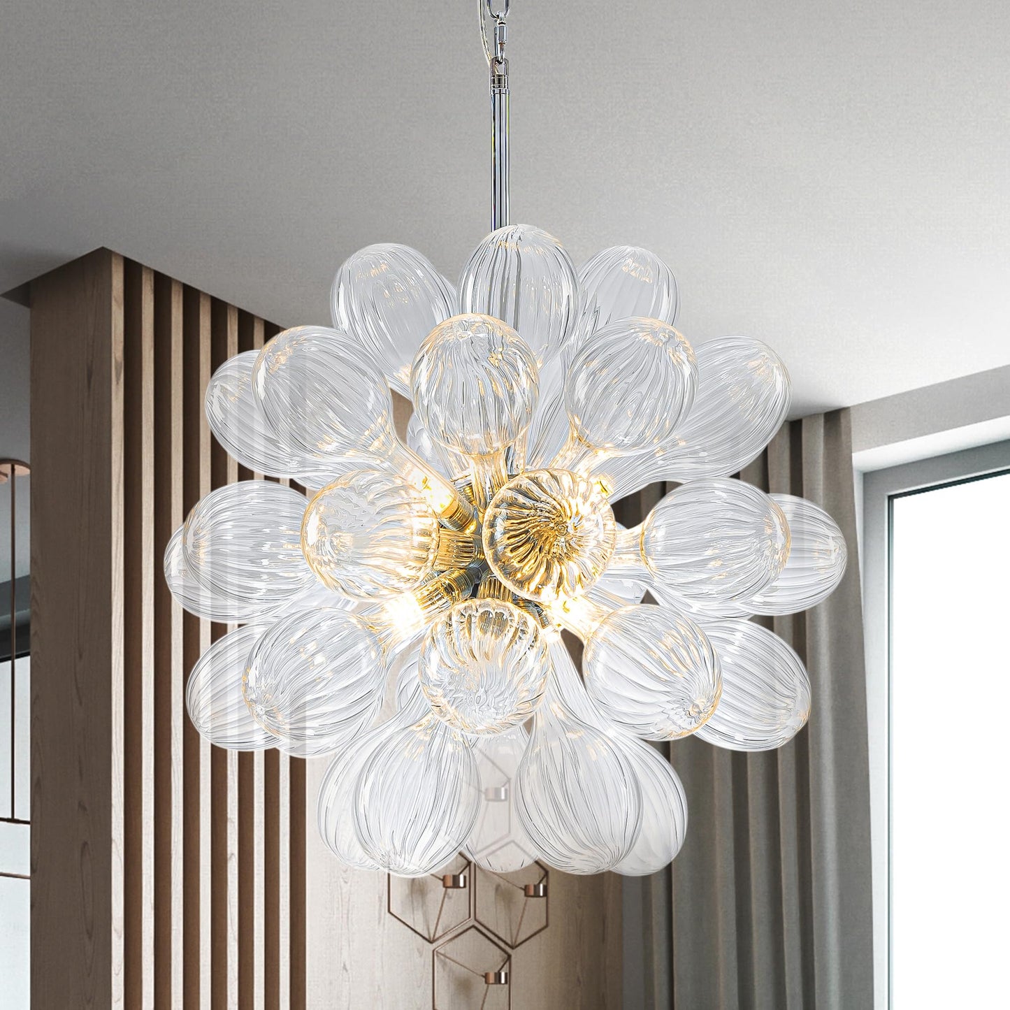 Modern Glass Globe Chandelier with Spiral Glass Globe Pendant Light Globe Chandelier Glass for Dining Room, Living Room, Kitchen, Island Foyer, Bedroom Entrance