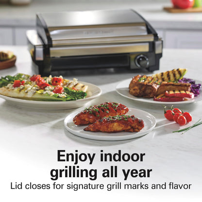 Electric Indoor Searing Grill – 118 sq. in., Viewing Window, Adjustable Temp to 450°F, Stainless Steel