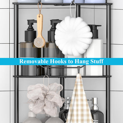 4 Tier Floor Standing Corner Shower Caddy Organizer Shelf with Hooks