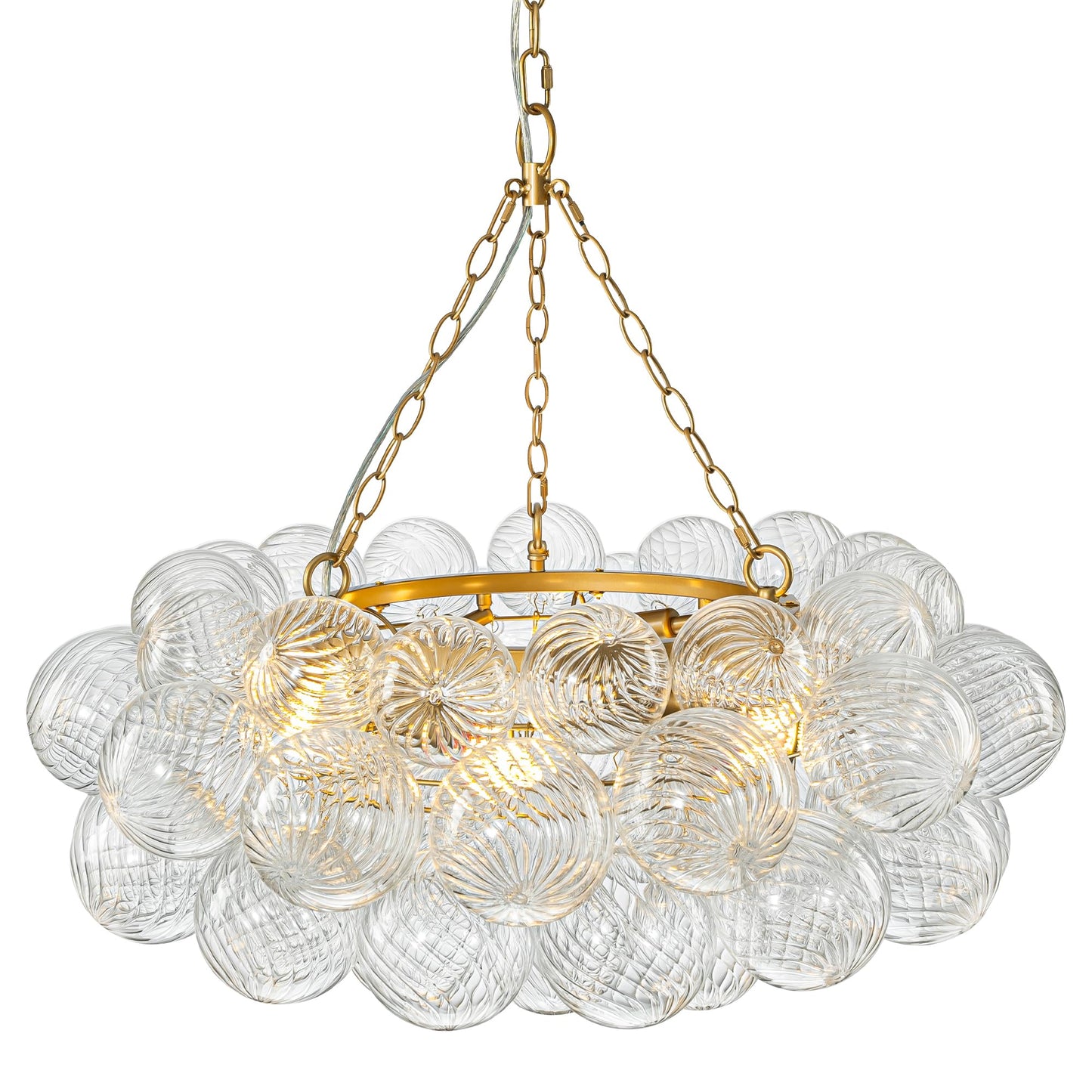 Gold Bubble Chandelier 4-Tier Round Clear Glass Globe Chandeliers 8 Lights 24Inch Dia Blown Glass Pendant Chandelier Light Fixture for Dining Room Bedroom Living Room