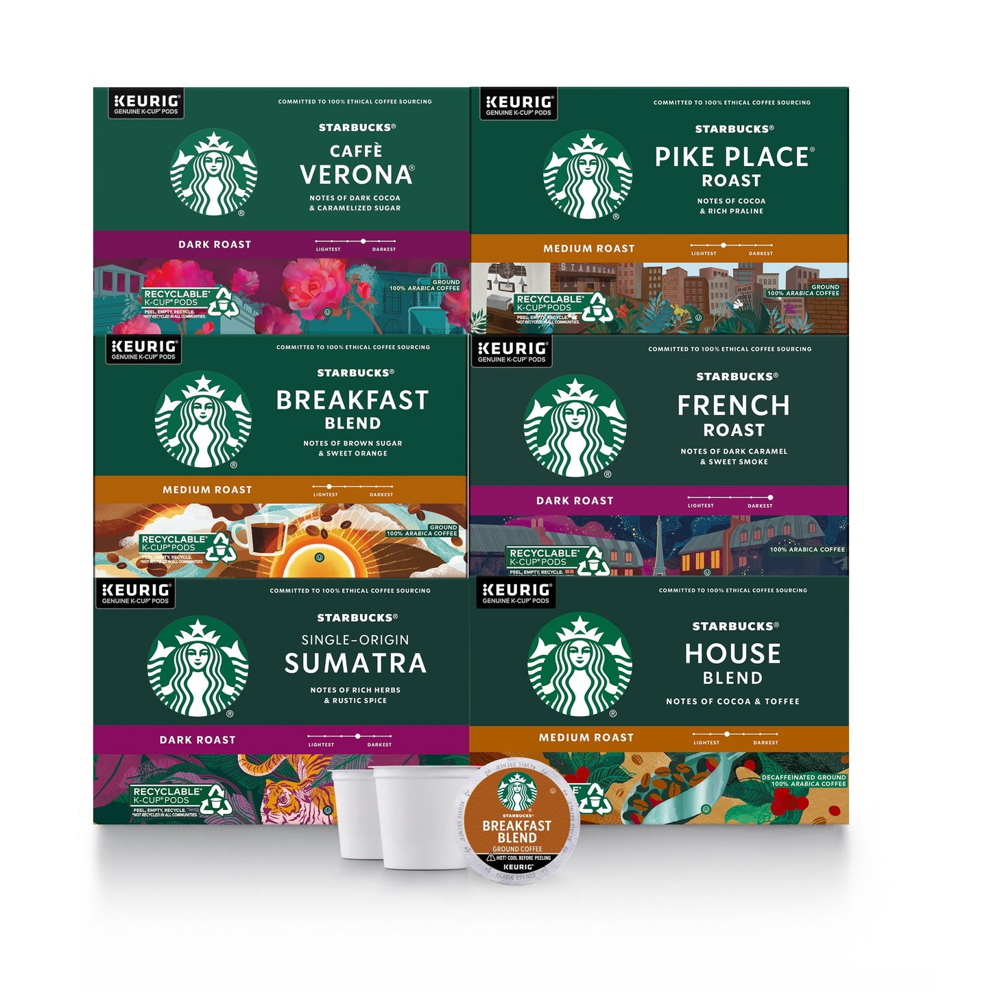 Starbucks K-Cup Coffee Pods, Naturally Flavored Coffee Variety Pack for Keurig Brewers, 100% Arabica, 1 Box (40 Pods)