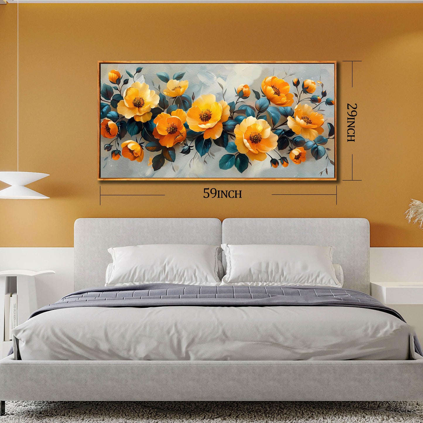 AOZEMI Peintures murales florales Art mural blanc Décorations murales Lotus Grande œuvre d'art moderne 29"x 59" Art pour cuisine hôtel 