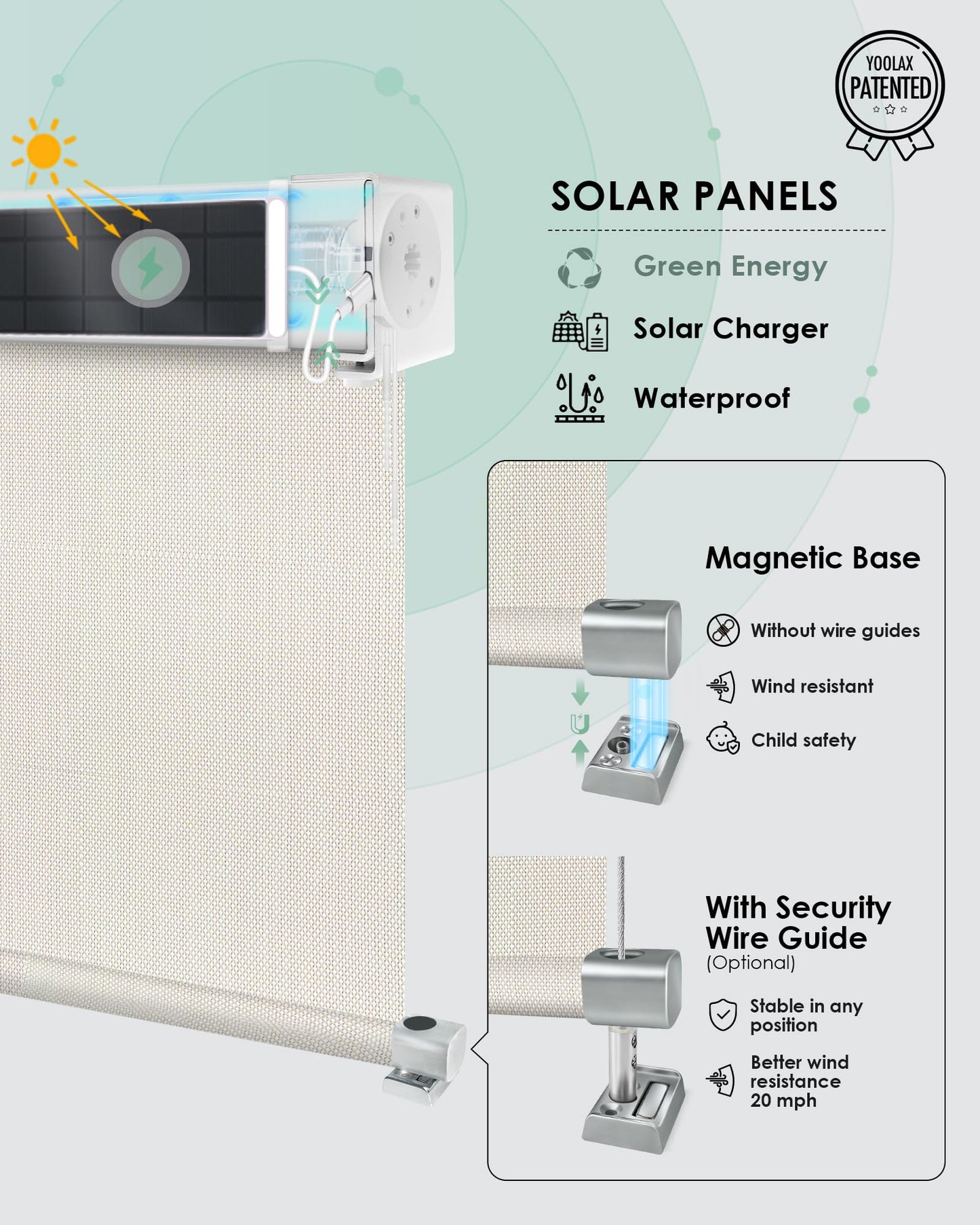 Yoolax Motorisierte Außenrollos, Smart-Jalousien, kompatibel mit Alexa Google, Sonnenschutz mit Fernbedienung, Smart-Jalousien für Veranda, Terrasse, wasserdichte Rollos, individuell anpassbar (3 % Offenheit, Alpine Rock) 