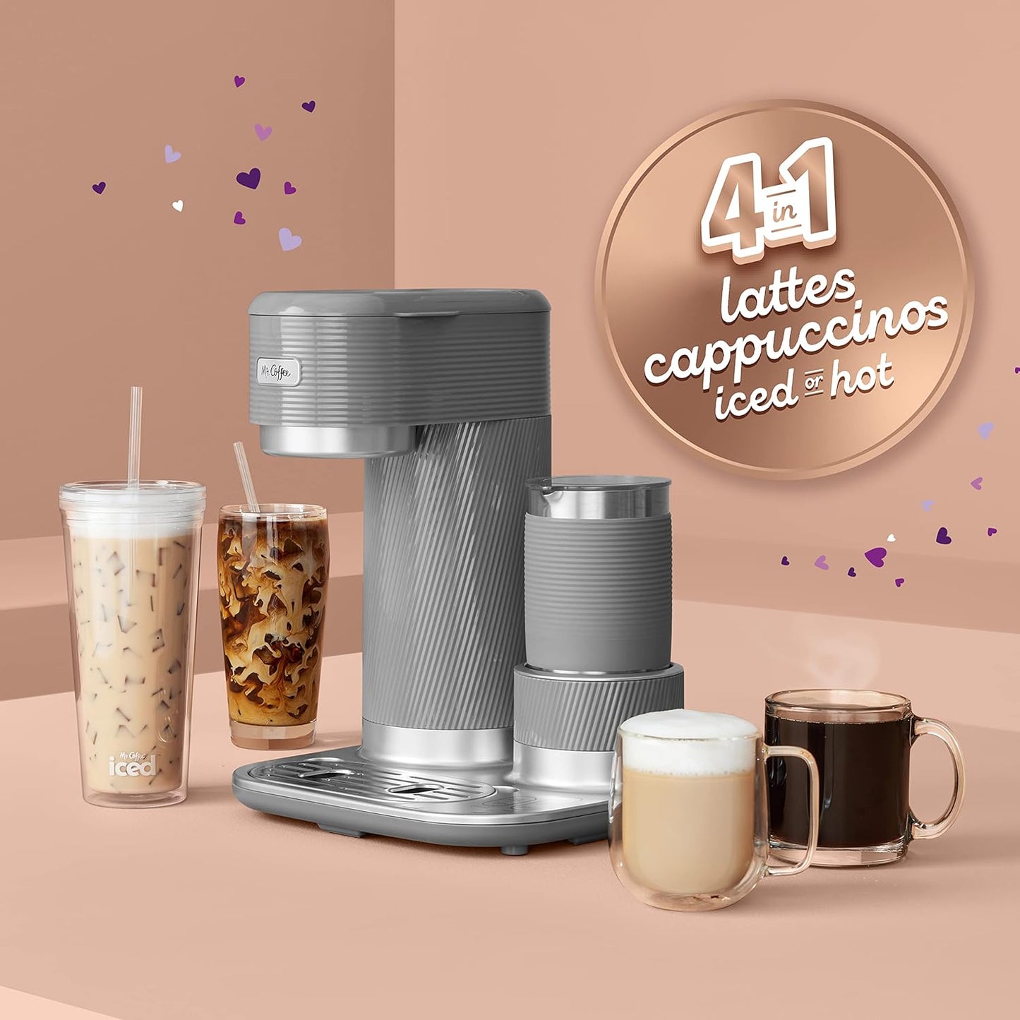 Mr. Coffee 4-in-1 Latte Lux Iced Hot Coffee Maker with Built-In Milk Frother Single-Serve 22 Ounces