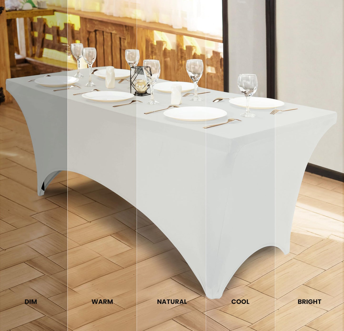 Utopia Kitchen Spandex Tablecloth 2 Pack [8FT, White] Tight, Fitted, Washable and Wrinkle Resistant Stretch Rectangular Patio Table Cover for Event, Wedding, Banquet & Parties [96Lx30Wx30H Inch]