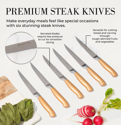 Copper Knife Set with Block - 14 PC Self Sharpening Knife Block Set