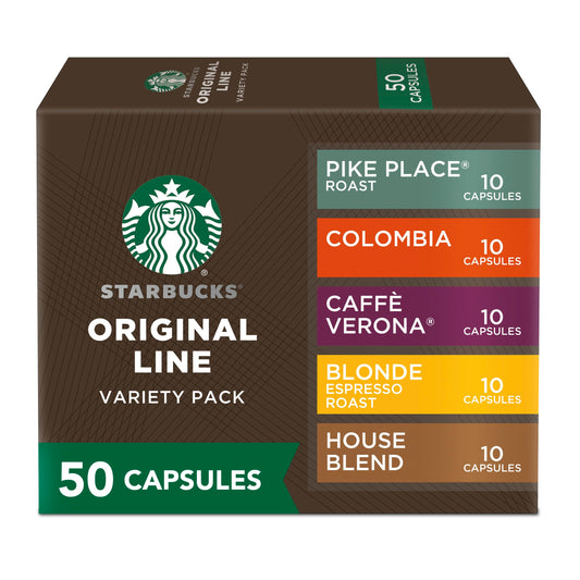 Starbucks by Nespresso Original Line Variety Pack Coffee, 50-count Espresso Pods