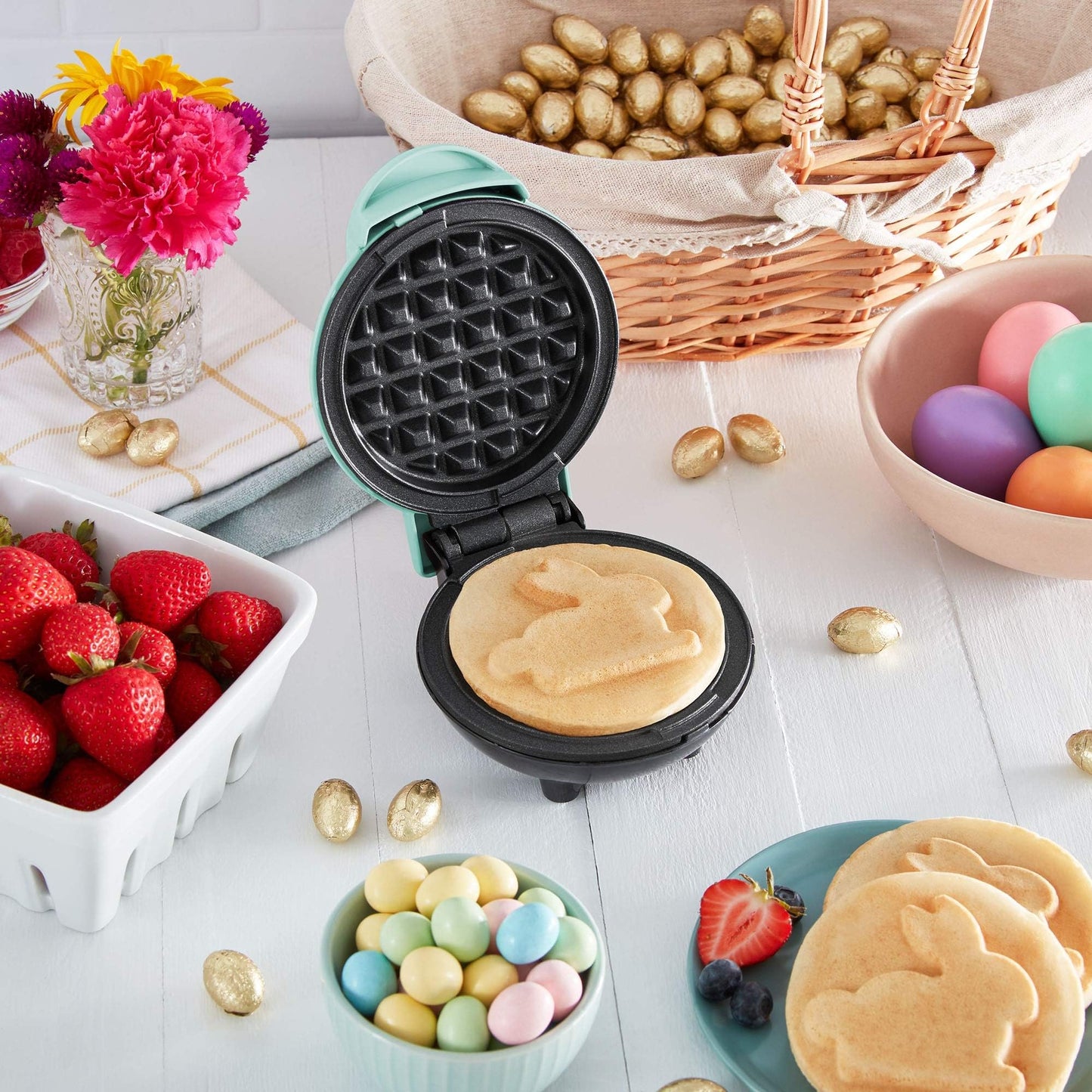 DASH Mini Maker for Individual Waffles, Hash Browns, Keto Chaffles with Easy to Clean, Non-Stick Surfaces, 4 Inch, White Pineapple