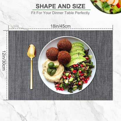 Set of 6 Placemats – Washable Woven Vinyl Table Mats for Dining, Kitchen, Indoor/Outdoor Use