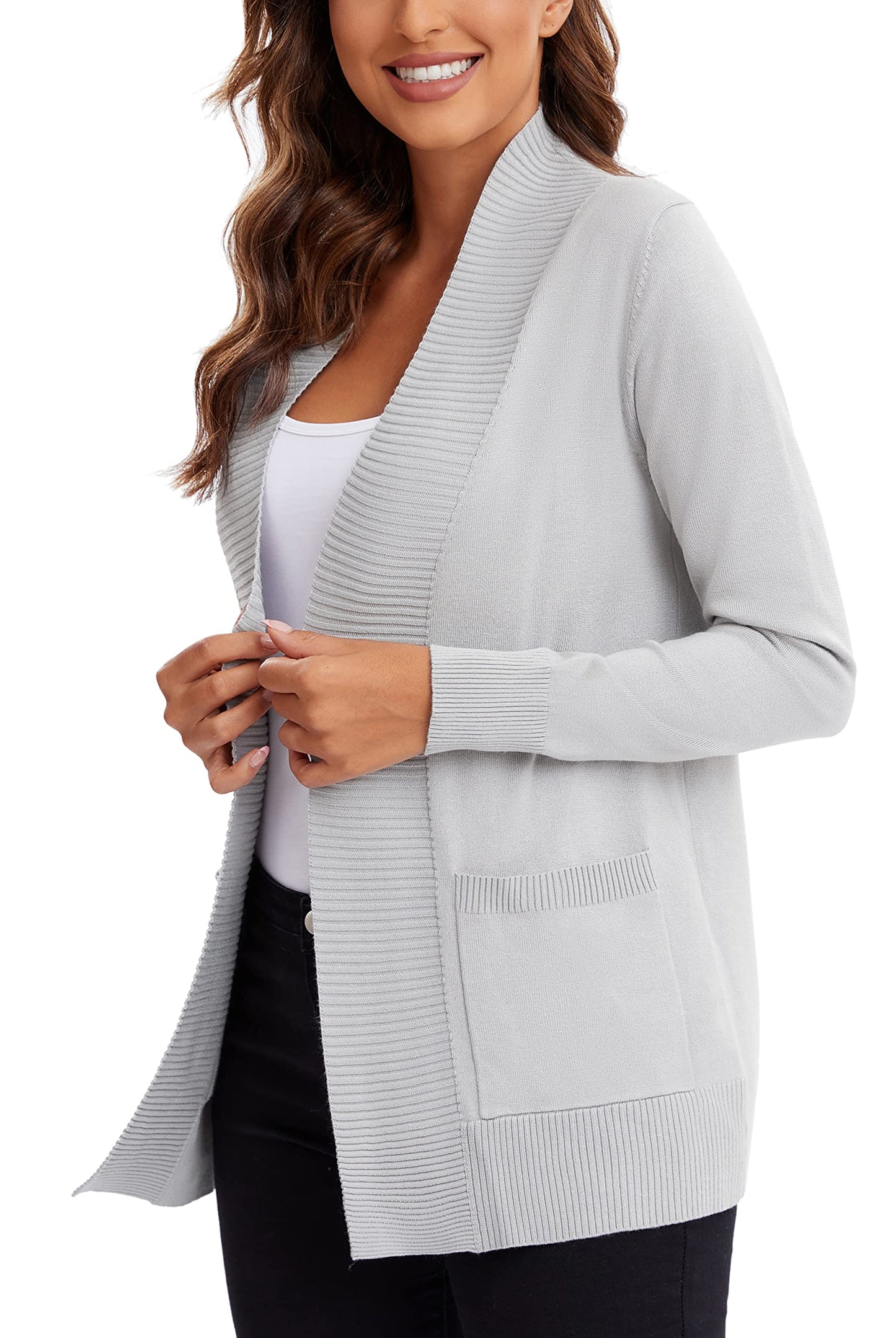 Cardigan léger en tricot ouvert sur le devant pour femme Urban CoCo à manches longues avec poche