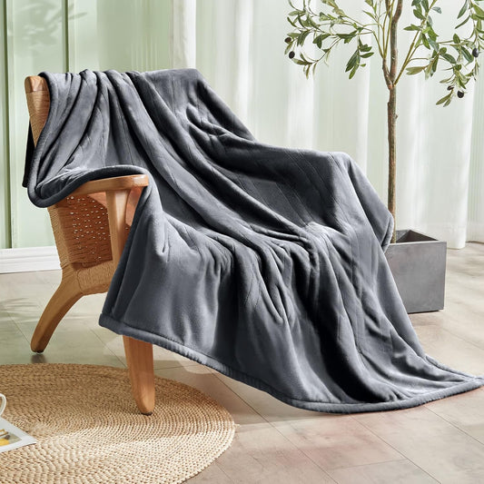 Luxe Heated Throw – 50x60 Ultra-Soft Sherpa & Flannel Electric Blanket (Gray)