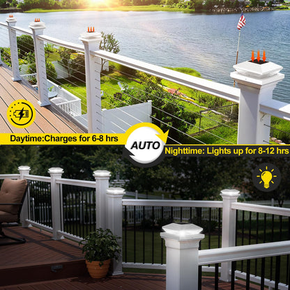 T-SUN Solar Post Cap Lights, 6 Pack – Warm & Cool White, Waterproof, Fits 4x4/5x5/6x6 Posts