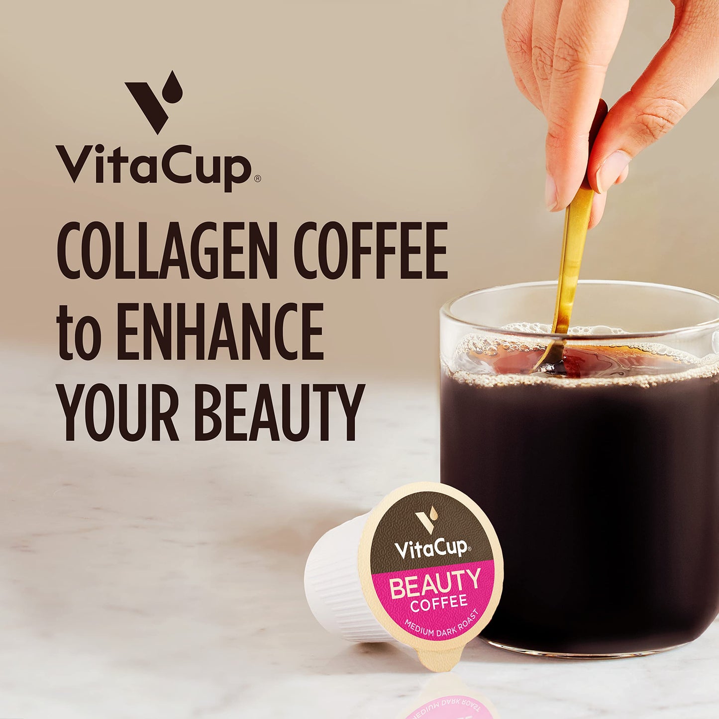 Capsules de café VitaCup Lightning, pour la mémoire et la concentration avec 2X de caféine, grains de café vert, vitamines B, D3, café torréfié foncé et fort, dosettes individuelles recyclables compatibles avec les cafetières Keurig K-Cup, 16 unités 