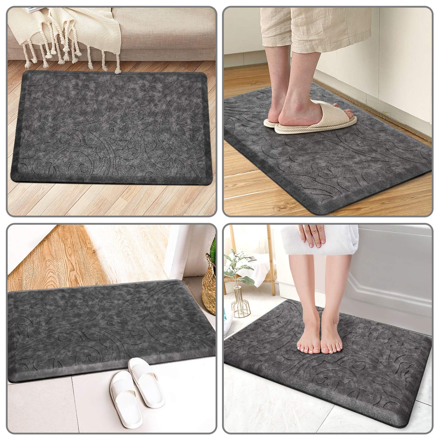 KMAT Tapis de cuisine rembourré anti-fatigue, imperméable, antidérapant, ergonomique, confortable, pour la maison, le bureau, l'évier, la buanderie, le bureau, 43,9 cm (l) x 71,1 cm (L), gris 