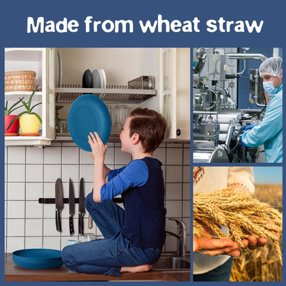 Teivio 16-Piece Wheat Straw Dinnerware Set – Grey | Plates, Bowls, Cups, Unbreakable, Service for 4