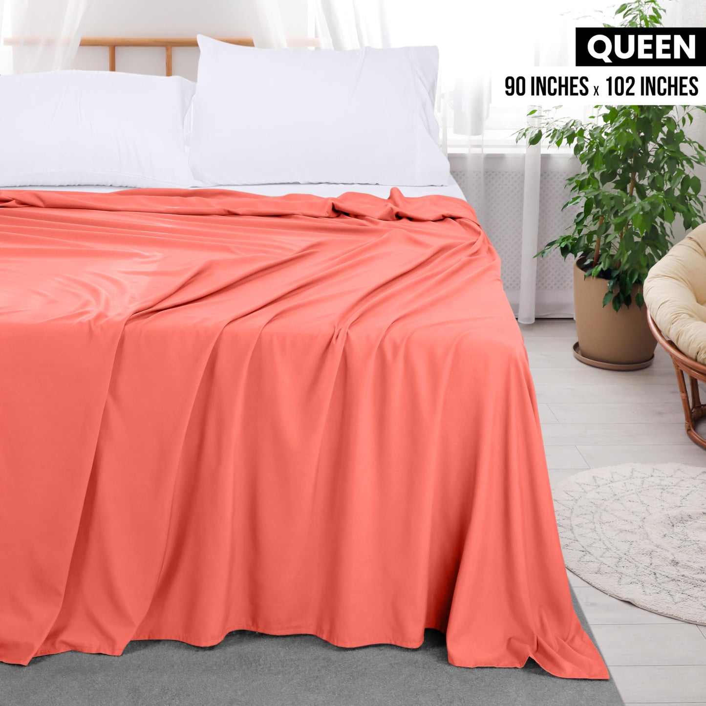 Draps plats Utopia Bedding - Lot de 6 - Tissu en microfibre brossé doux - Draps supérieurs résistants au rétrécissement et à la décoloration - Entretien facile (Queen, Blanc) 