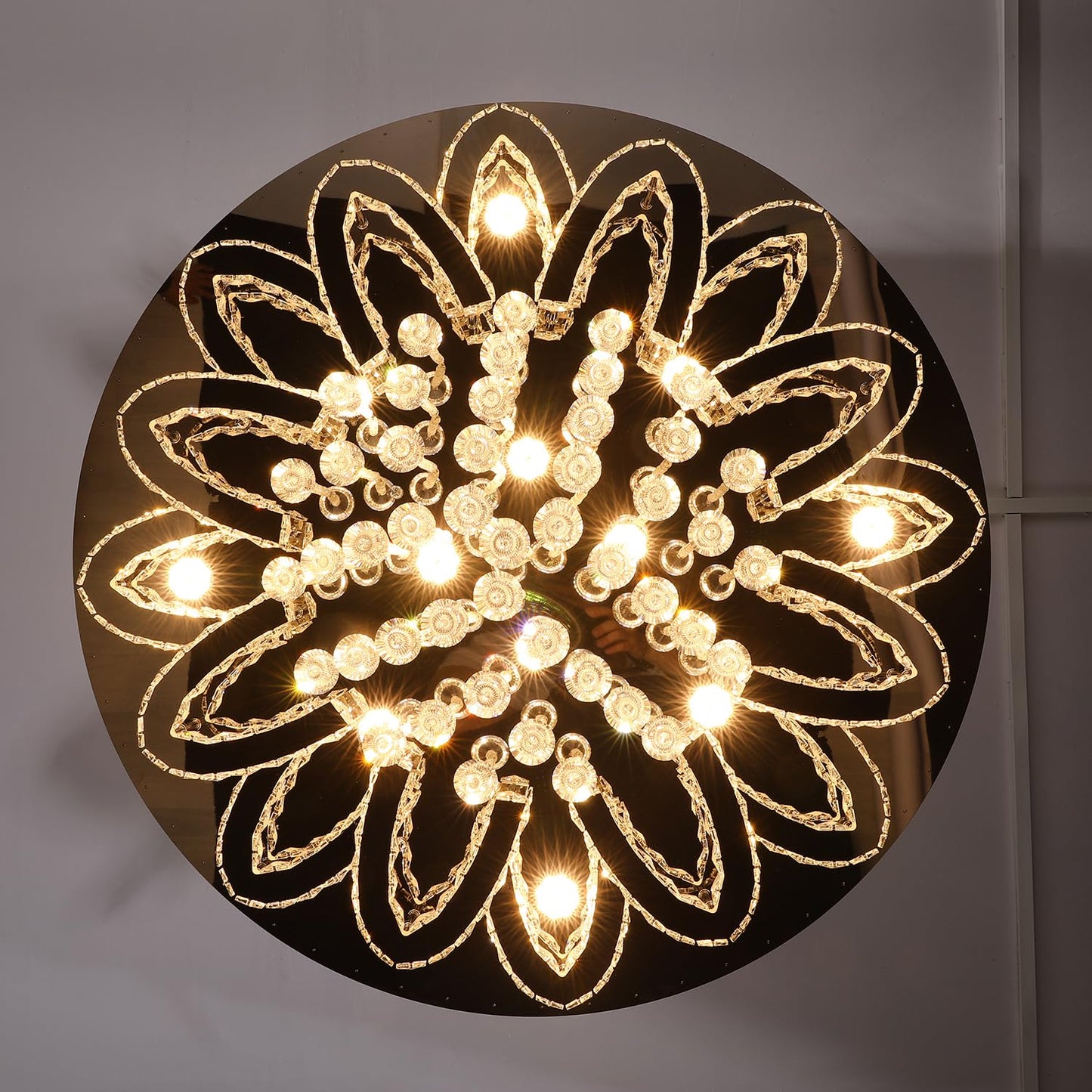 Lustre en cristal moderne Flashing God W40 pour salon, plafonnier LED en cristal encastré doré pour hall d'entrée, salle à manger, couloir, intensité variable 2700k 4500k 6000k 