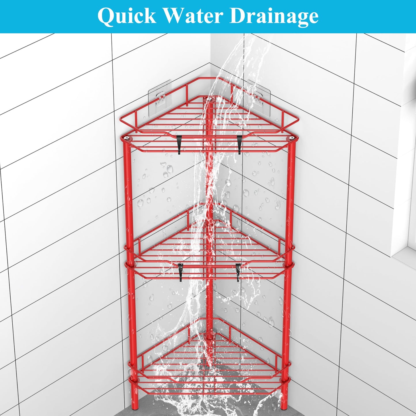 4 Tier Floor Standing Corner Shower Caddy Organizer Shelf with Hooks