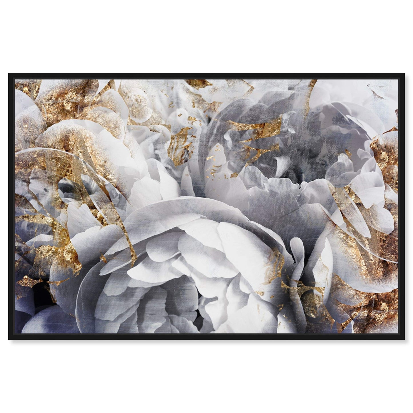 The Oliver Gal Artist Co. Floral and Botanical Wall Art Canvas Prints 'Her Peony Garden' Home Décor, 15" x 10", Gold, White