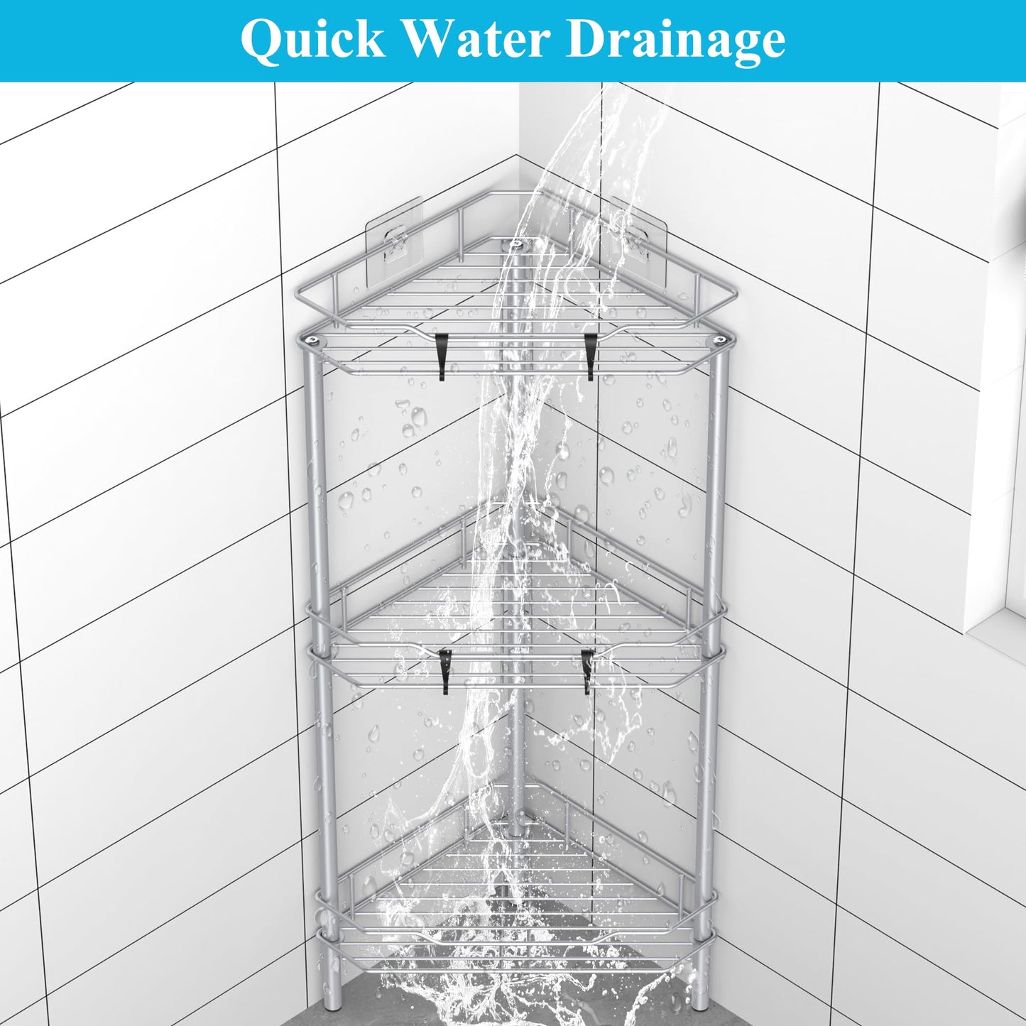 4 Tier Floor Standing Corner Shower Caddy Organizer Shelf with Hooks