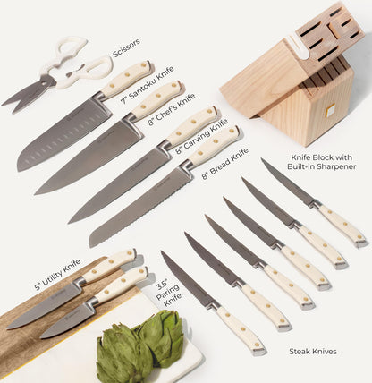 Copper Knife Set with Block - 14 PC Self Sharpening Knife Block Set