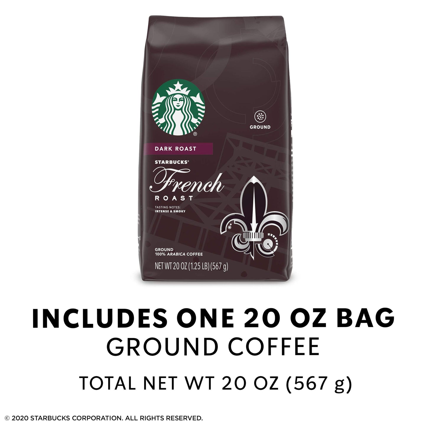 Café moulu Starbucks, café torréfié foncé, torréfaction française, 100 % arabica, 1 sac (28 oz) 