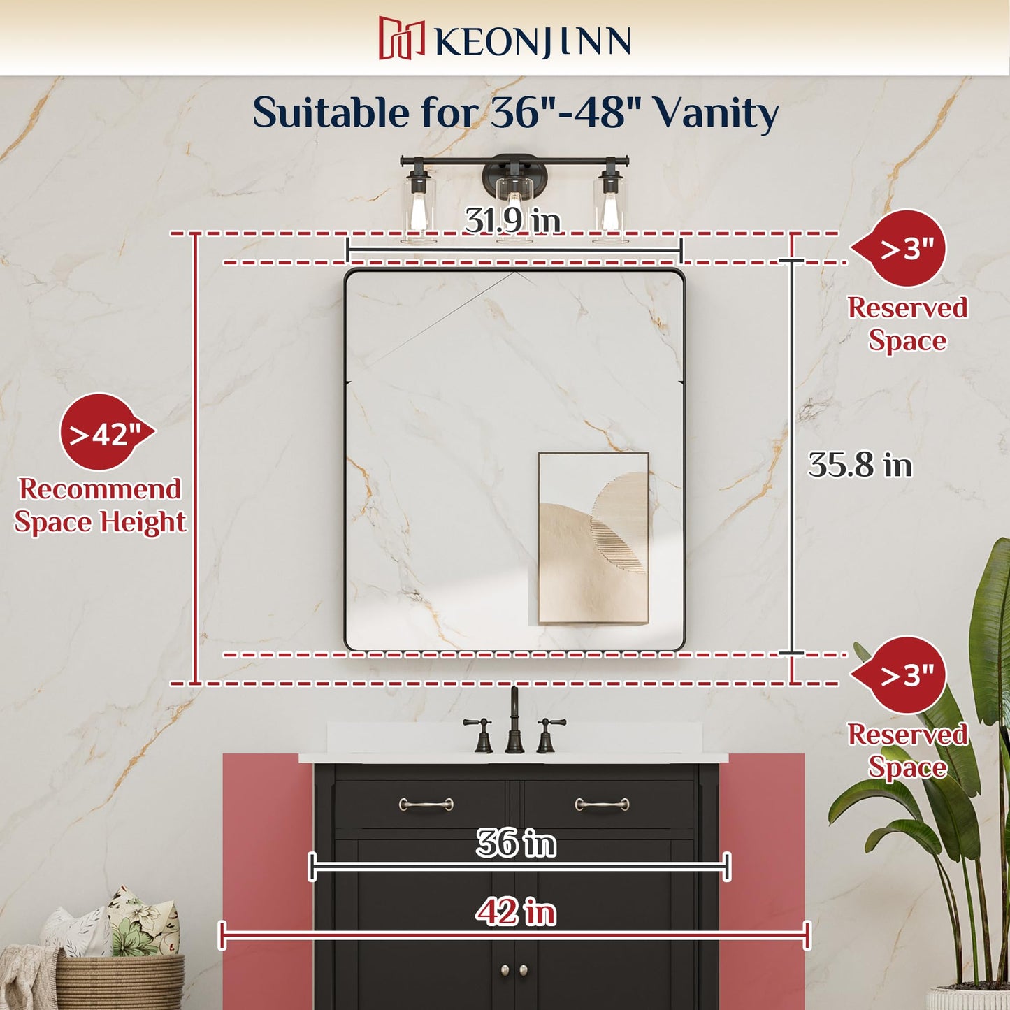 Keonjinn Black Mirror for Bathroom Sink, 24 x 30 Inch Sandblasted Finish Aluminum Wall Mirrors, Matte Black Rectangle Farmhouse Mirror with Shatterproof HD Tempered Glass, Anti-Rust Metal Frame