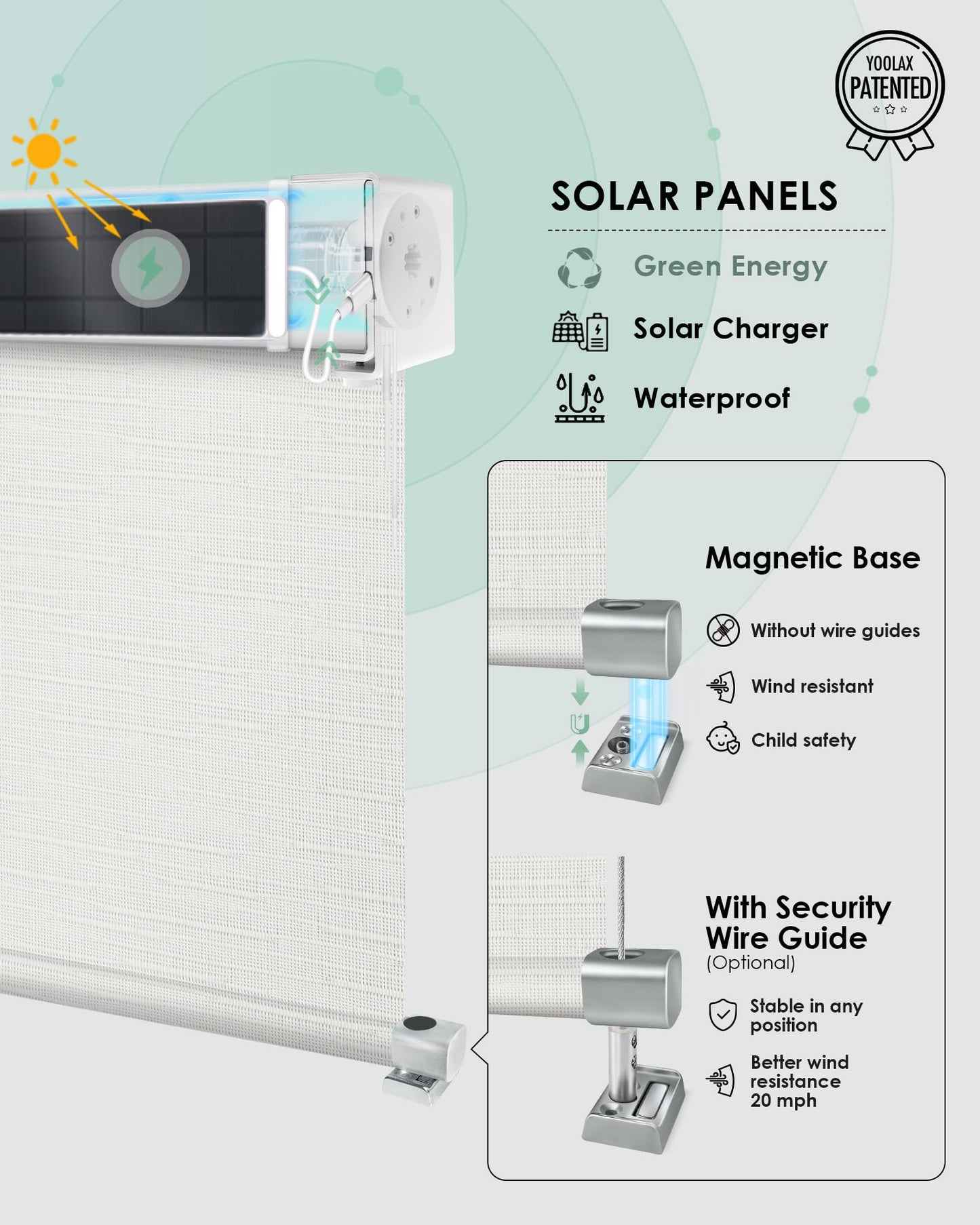 Yoolax Motorisierte Außenrollos, Smart-Jalousien, kompatibel mit Alexa Google, Sonnenschutz mit Fernbedienung, Smart-Jalousien für Veranda, Terrasse, wasserdichte Rollos, individuell anpassbar (3 % Offenheit, Alpine Rock) 