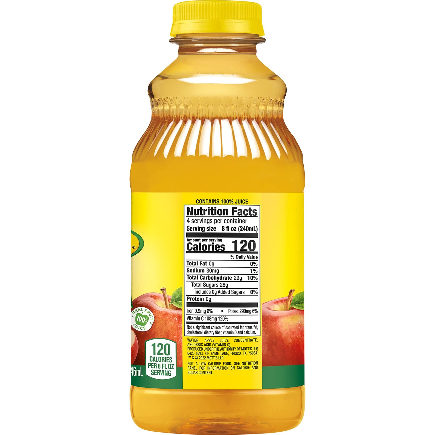 Mott's 100% Original Apple Juice, 8 Fl Oz Bottles, 24 Count (4 Packs Of 6), 2 Servings Of Fruit, 100% Fruit Juice, Gluten-free, Caffeine-free, Kosher, Contains No Artificial Colors Or Sweeteners