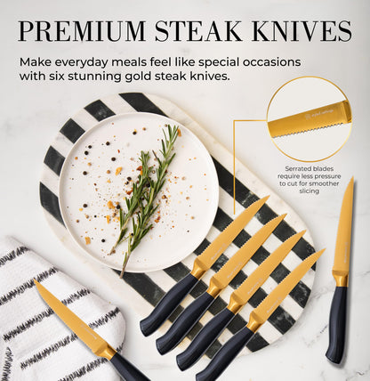 Copper Knife Set with Block - 14 PC Self Sharpening Knife Block Set