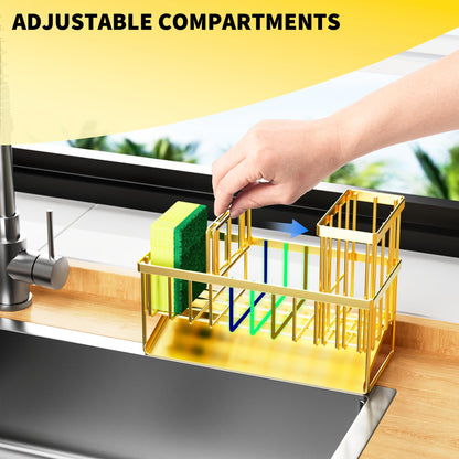 Kitchen Sink Caddy Organzier with High Brush Holder, Sponge Holder for Sink, 304 Rustproof Stainless, Kitchen Countertop Soap Dispenser Organizer, Kitchen Decor and Accessories