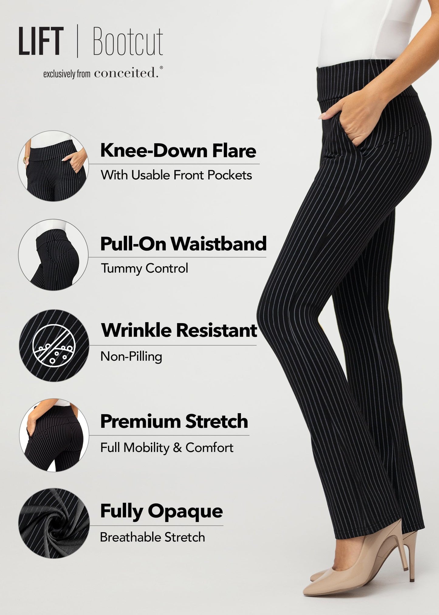 Conceited Dress Pants Women - Stretchy - Tummy Control - All Day Comfort Wear to Work - Womens Pants in Regular and Plus Size