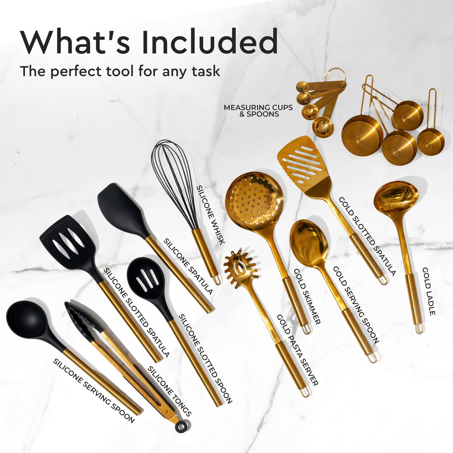 Copper Cooking Utensils for Cooking/Serving, Rose Gold Kitchen Utensils -Stainless Steel Copper Serving Utensils Set 5 PCS-Copper Ladle, Serving Spoon, Pasta Serving Fork, Spatula, Kitchen Skimmer