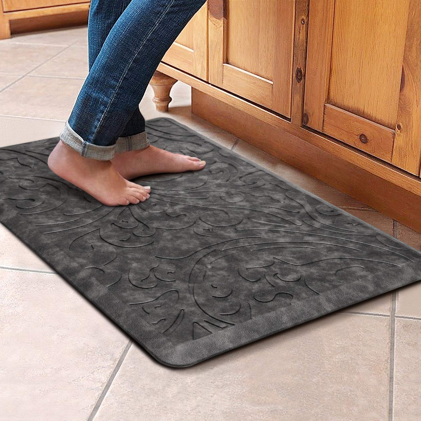 KMAT Kitchen Mat Cushioned Anti-Fatigue Floor Mat Waterproof Non-Slip Standing Mat Ergonomic Comfort Floor Mat Rug for Home,Office,Sink,Laundry,Desk 17.3" (W) x 28"(L),Grey