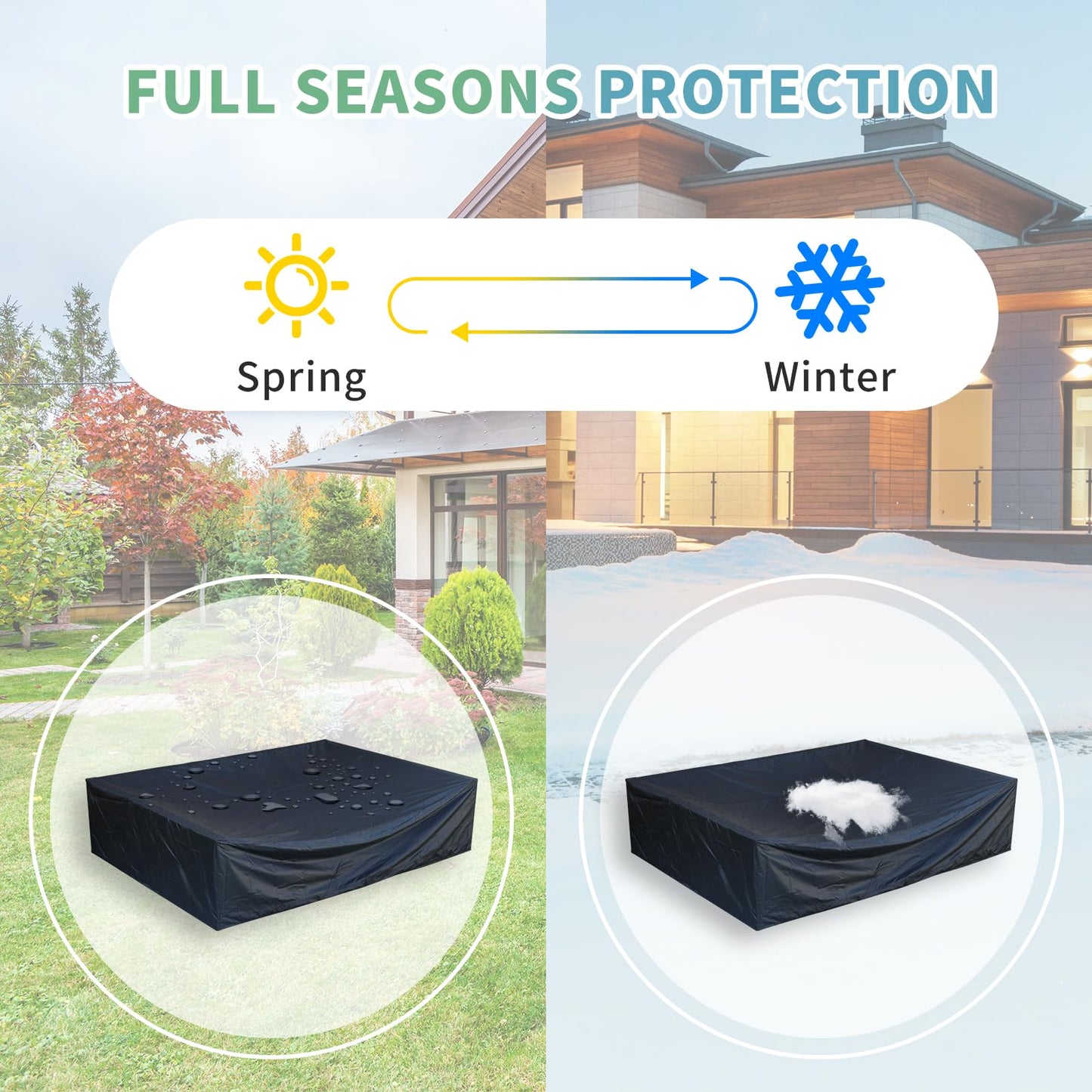 NICESOUL® Outdoor Sofa Set Cover Waterproof Furniture Set Covers PU Coating with Air Vents Adjustable Zippers Patio Conversation Cover Black