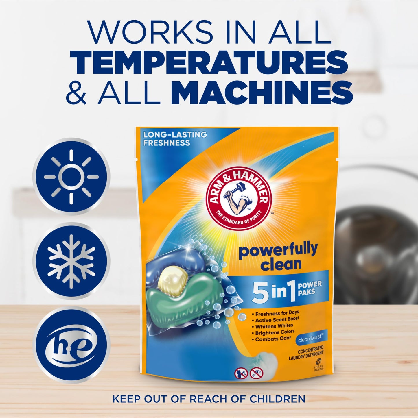 Arm &amp; Hammer Clean Burst 5-in-1 Waschmittel Power Paks, hohe Effizienz (HE), 42 Stück 