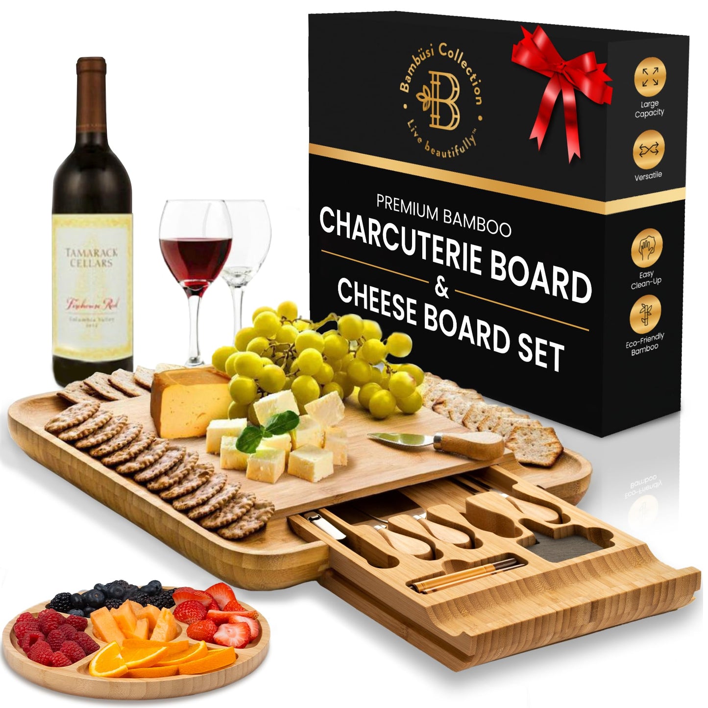 Charcuterie Board Gift Set - Bamboo Cheese Board and Knife Set