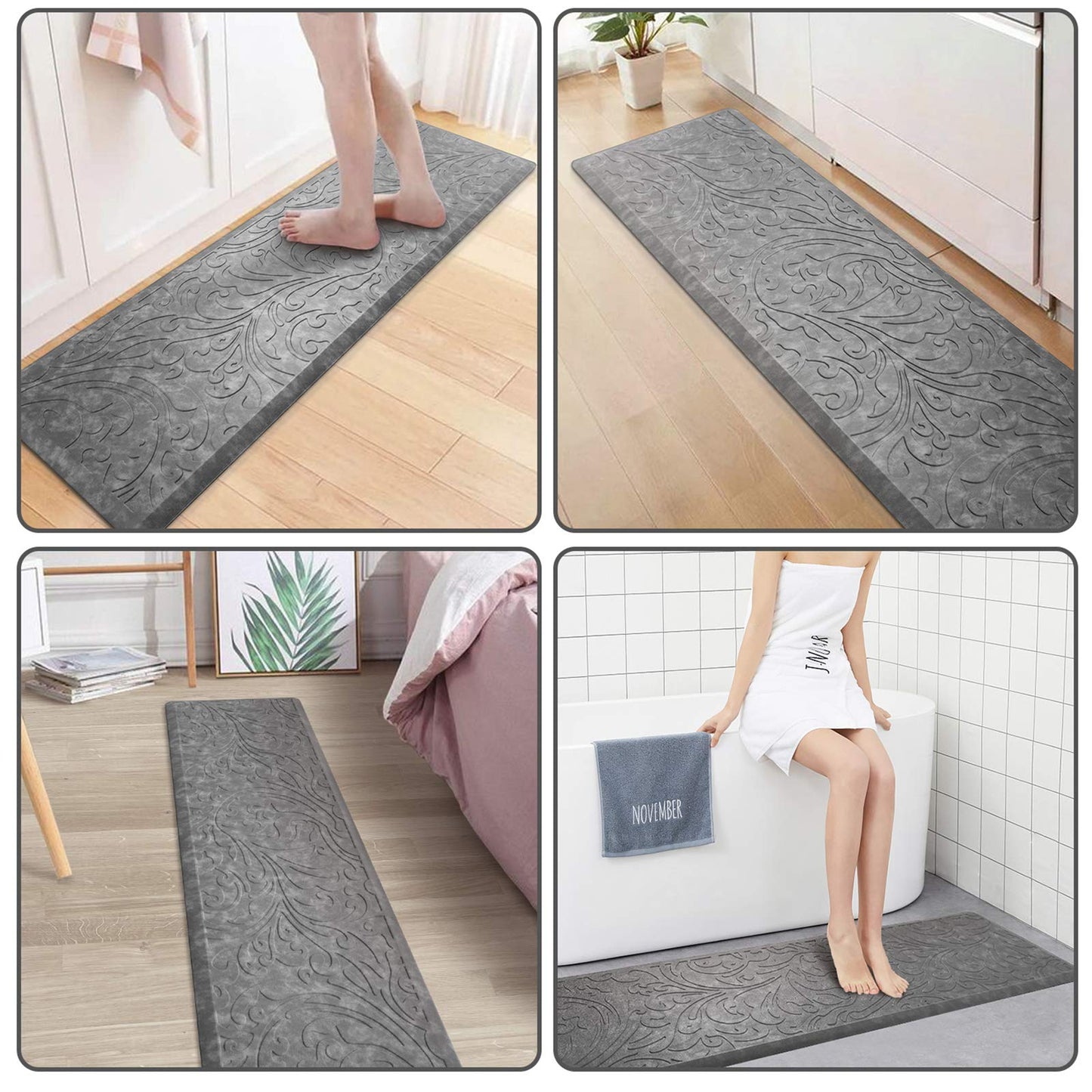 KMAT Tapis de cuisine rembourré anti-fatigue, imperméable, antidérapant, ergonomique, confortable, pour la maison, le bureau, l'évier, la buanderie, le bureau, 43,9 cm (l) x 71,1 cm (L), gris 