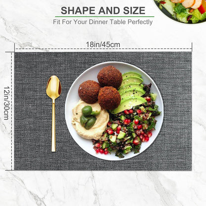 Set of 6 Placemats – Washable Woven Vinyl Table Mats for Dining, Kitchen, Indoor/Outdoor Use