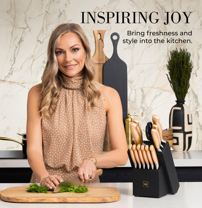 Copper Knife Set with Block - 14 PC Self Sharpening Knife Block Set